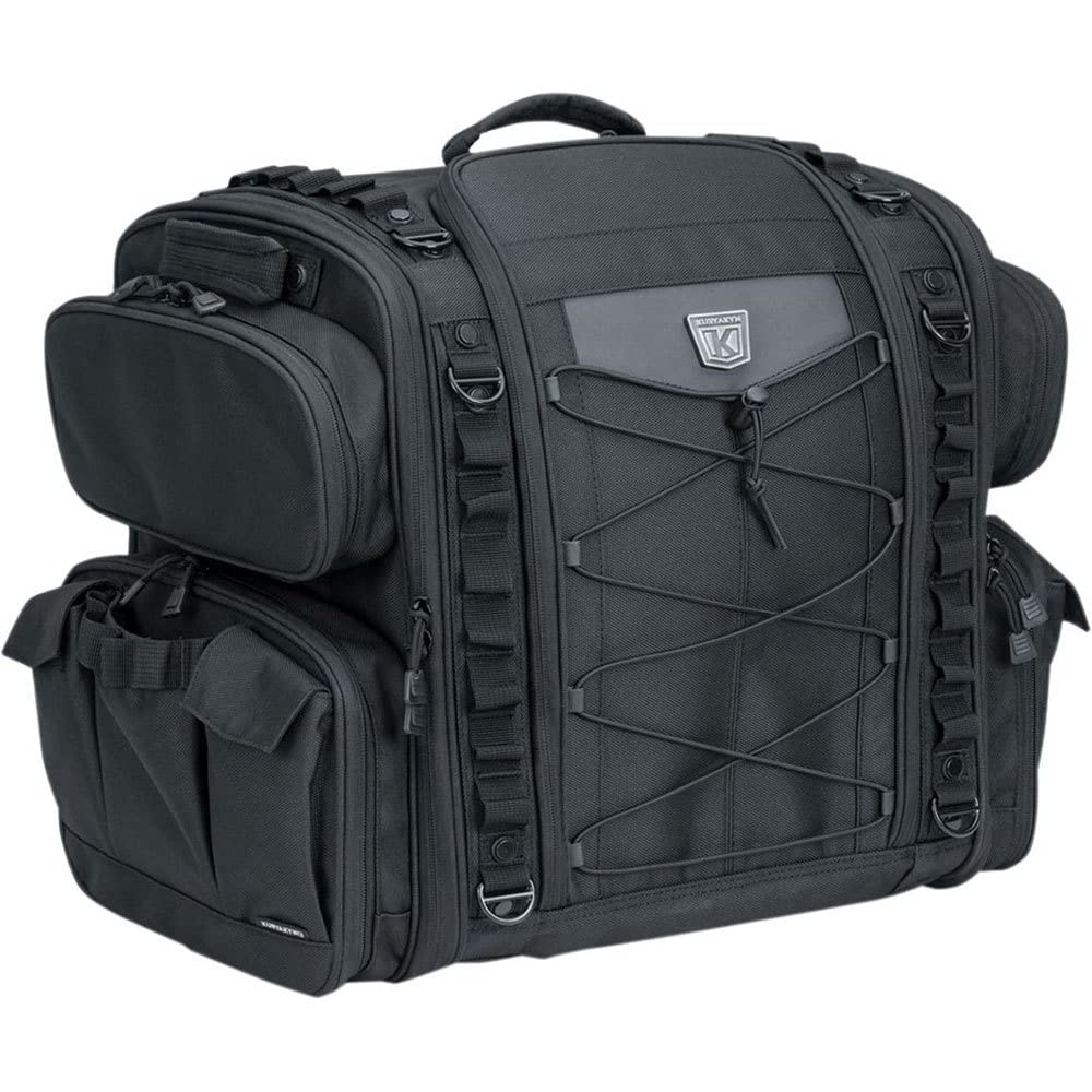 Kuryakyn 5284 Momentum Road Warrior Motorcycle Travel Luggage: Weather Resistant Seat/Trunk/Rack Bag with Sissy Bar Straps, Black
