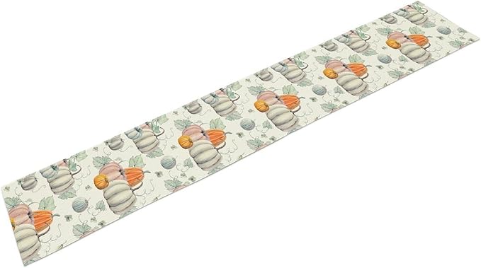 Fall Pumpkin Table Runner Vintage Leaves Plant Motifs Thanksgiving Theme Watercolor Illustration Home Decor for Farmhouse Indoor Outdoor Party Holiday Dining Kitchen Restaurant Cafe W13xL60in