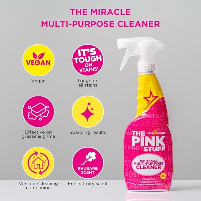 Stardrops The Pink Stuff Miracle Multi-Purpose Cleaner – Removes Grease, Grime, and Stains on Kitchens, Bathrooms, Floors, and More, 25 fl Oz