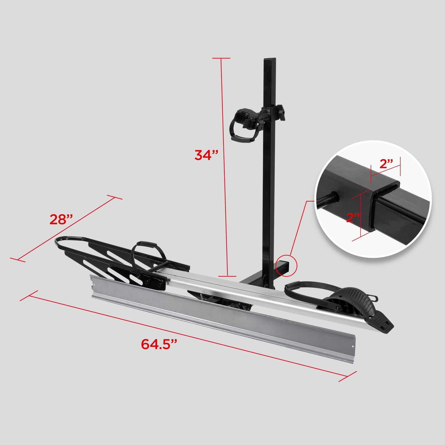 RokRack S One 1-Ebike Rack with Ramp, 100 lbs Capacity, Single Hitch Mount Electric Bike Rack, Fits up to 5" Fat Tire Width and 50" Wheelbase, Ebike Carrier Rack for 2" Receiver for Cars SUVs Vans RVs