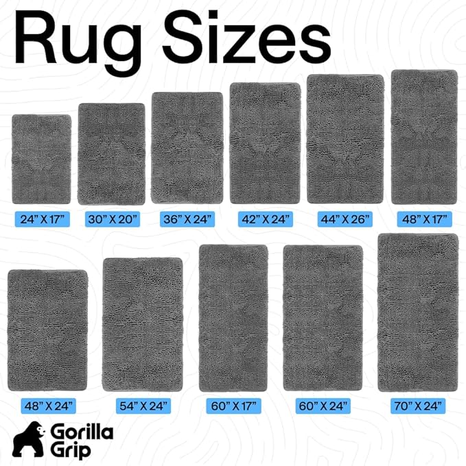 GORILLA GRIP Bath Rug Mat, Thick Soft Absorbent Chenille, Quick Dry Microfiber Mats, Rubber Backing Washable Shower Floor Rugs, US Designed Bathroom Bathmat Home Decor Accessories, 24x17, Grey