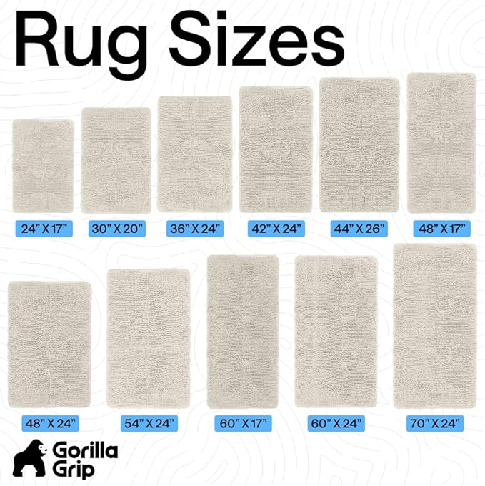 GORILLA GRIP Bath Rug Mat 44x26, Soft Absorbent Chenille, Quick Dry Microfiber Mats, Rubber Backing Washable Shower Floor Rugs, Bathmat Runner, US Designed Bathroom Home Decor Accessories Ivory Cream