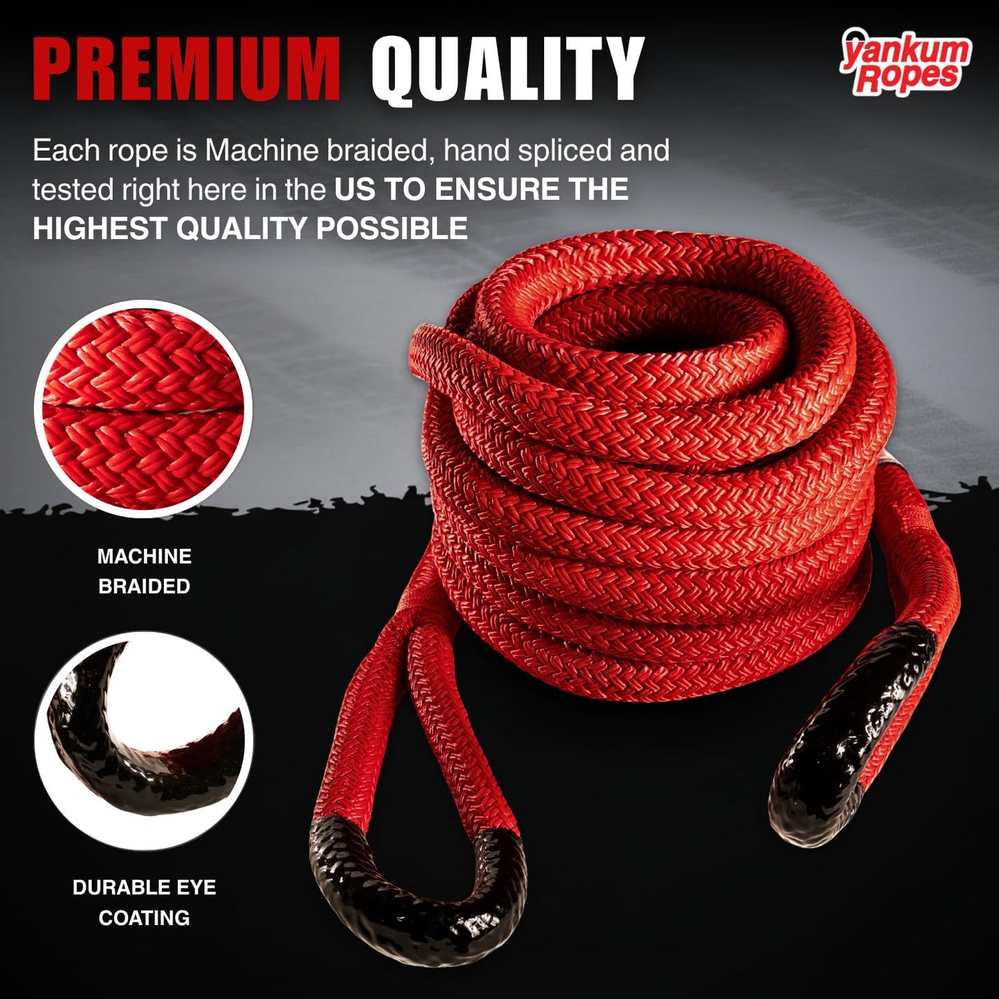 Yankum Kinetic Recovery Rope - Heavy Duty 1" x 30' Tow Rope, Off-Road & Vehicle Recovery Kit, Kinetic Energy Snatch Strap, Soft Shackles for 4x4, Jeep, and Trucks, Made in USA β Rattler Series