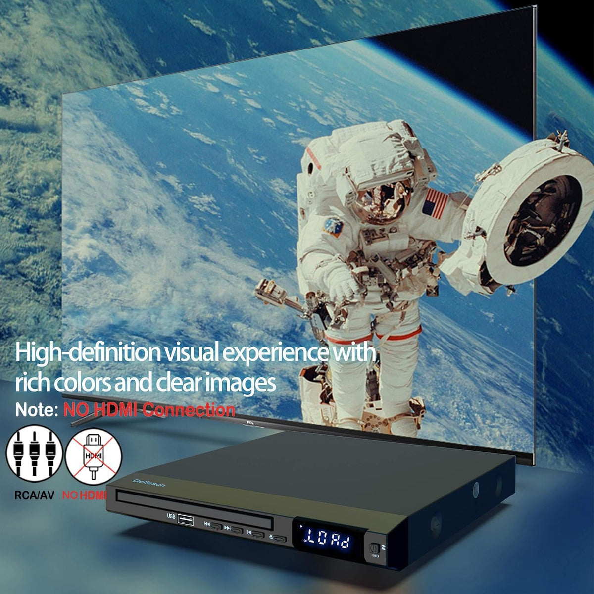 Delleson Region Free DVD Player for TV with AV Port, Compact CD/DVD Players for Home, DVD Player with Remote Control