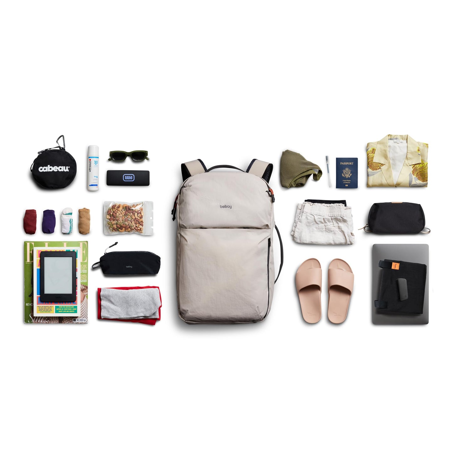 Bellroy Lite Travel Pack 30L (carry-on backpack, travel backpack for international travelers, with laptop pocket, interior packing cells and tuck-away shoulder straps) - Ash