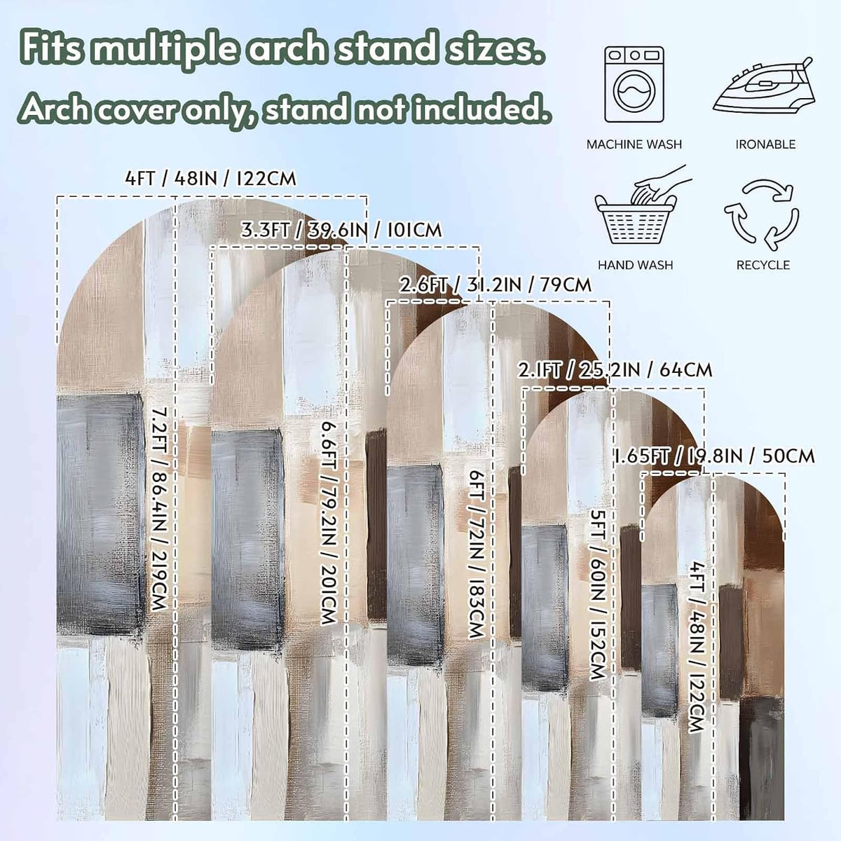 Jnbasdffb 7.2 Brown Beige Color Blocks Wedding Arch Cover, Stretchy Spandex Arch Backdrop Stand Covers FT, Abstract Oil