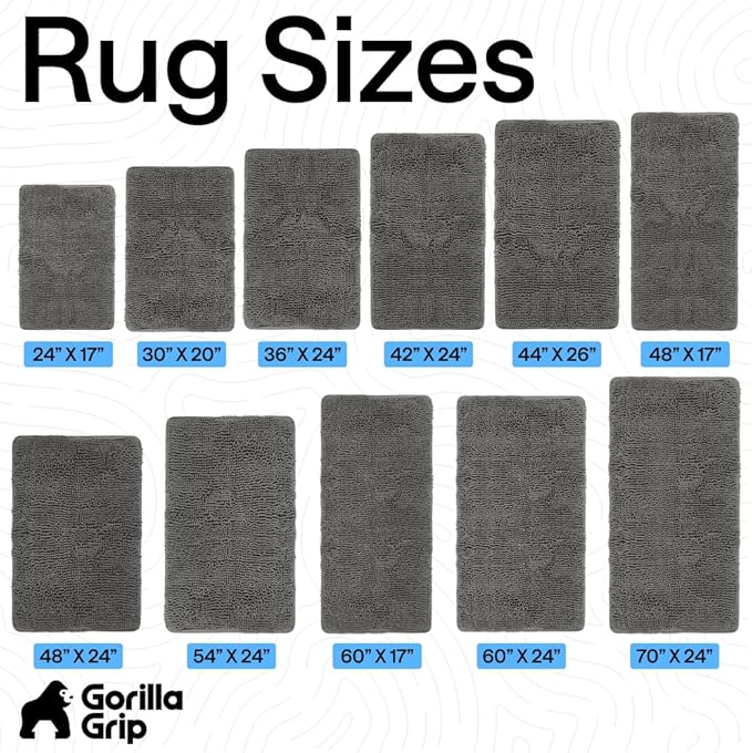 GORILLA GRIP Bath Rug Mat 48x17, Soft Absorbent Chenille, Quick Dry Microfiber Mats, Rubber Backing Washable Shower Floor Rugs, Bathmat Runner, US Designed Bathroom Home Decor Accessories Charcoal