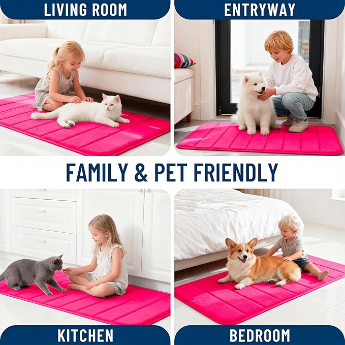 OLANLY Memory Foam Long Bathroom Rugs Runner 59x20, Super Soft Absorbent Bath Mat, Quick Dry, Machine Washable Shower Floor Rugs, Bathmat Carpet, Bathroom Home Decor Accessories, Hot Pink