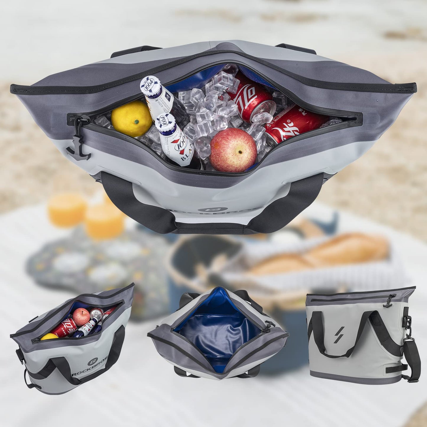 ROCKBROS Soft Cooler Insulated Leak Proof Cooler Bag Portable 36 Can Large Soft Sided Coolers Waterproof Insulated Pack Cooler for Travel, Beach, Camping, Picnic, Lunch, Fishing, Floating, Party, Work