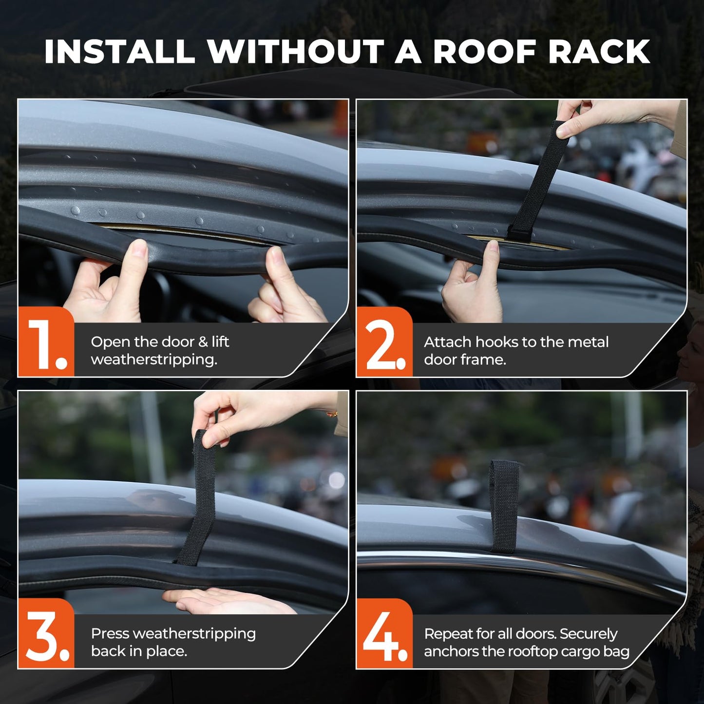 Car Roof Bag 21 Cubic Feet, Waterproof Rooftop Cargo Bag for Cars SUVs & Vans, 840D Heavy-Duty PVC, Universal Fit with or Without Roof Rack- Anti-Slip Mat,Combination Lock,6 Door Hooks,4 Extra Straps