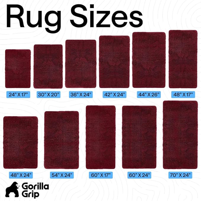 GORILLA GRIP Bath Rug Mat 48x24, Soft Absorbent Chenille, Quick Dry Microfiber Mats, Rubber Backing Washable Shower Floor Rugs, Bathmat Runner, US Designed Bathroom Home Decor Accessories Burgundy