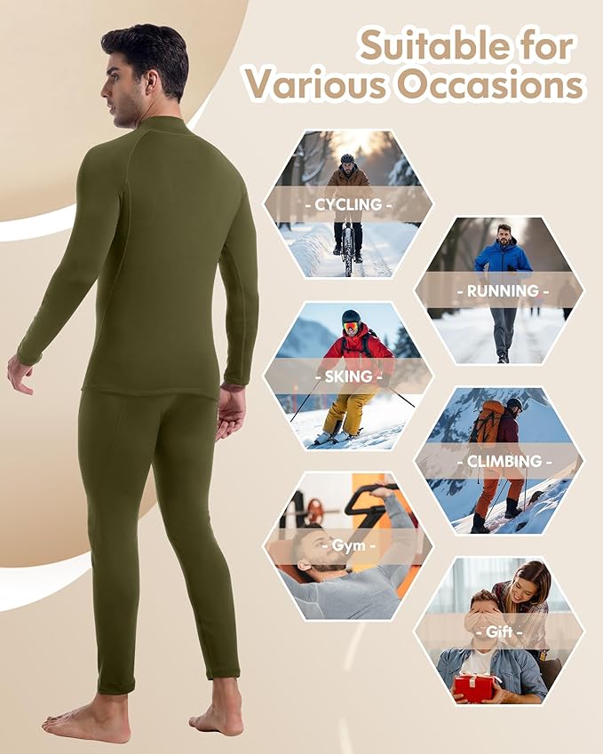 CL convallaria Thermal Underwear for Men Long Johns Fleece Lined Hunting Gear Set Base Layer for Cold Weather XS-4XL
