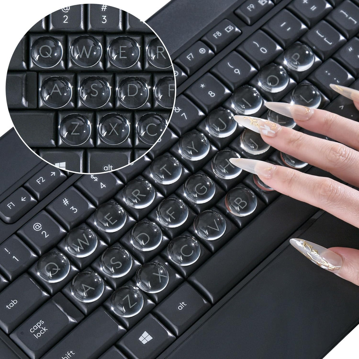 DAMMOMKO 54PCS Keyboard Stickers for Long Nails - Clear Glass Long Nail Keyboard Cover Bubbles, Raised Nail Art Typing