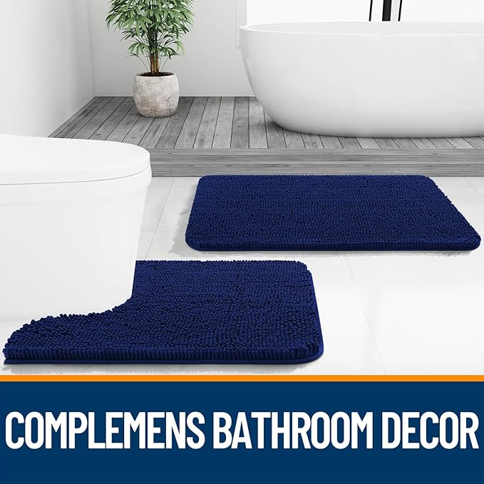 OLANLY Bathroom Rugs 70x24, Extra Soft Absorbent Chenille Bath Rugs, Rubber Backing Quick Dry, Machine Washable Bath Mats for Bathroom Floor, Tub and Shower, Home Decor Accessories, Navy