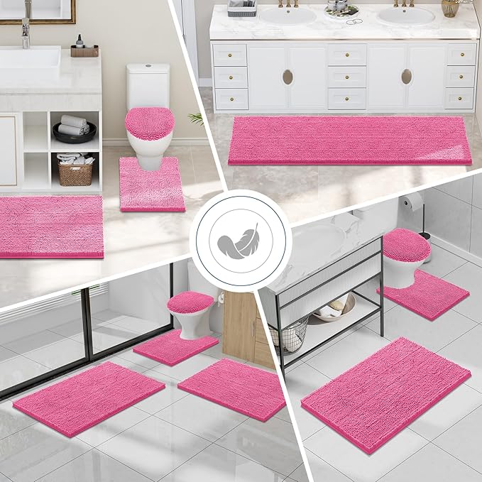 Smiry Luxury Chenille Bathroom Rugs 59x20, Extra Soft and Absorbent Shaggy Bath Mat, Machine Washable, Non-Slip Plush Carpet Runner for Tub, Shower, and Floor, Home Decor Accessories, Hot Pink