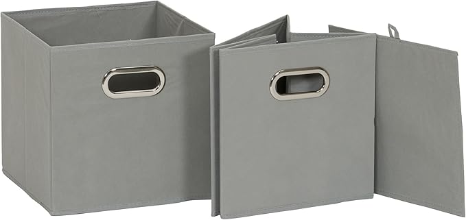 Household Essentials 84-1 Foldable Fabric Storage Bins Set of 6 Cubby Cubes with Handles Gray (Pack of 6)