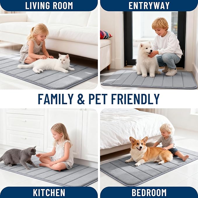 OLANLY Memory Foam Long Bathroom Rugs Runner 59x20, Super Soft Absorbent Bath Mat, Quick Dry, Machine Washable Shower Floor Rugs, Bathmat Carpet, Bathroom Home Decor Accessories, Grey