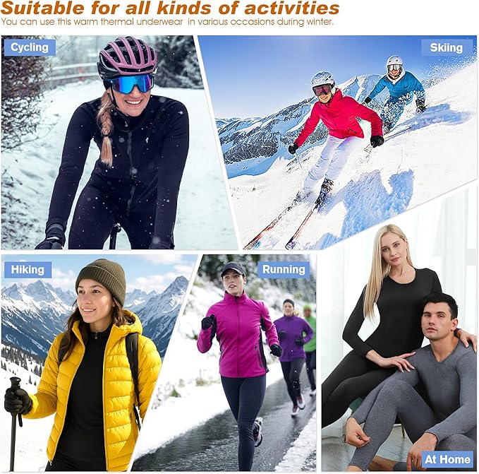 Thermal Underwear Women Long Johns Set Fleece Lined Warm Base Layer Long Sleeve for Weather Top Bottom Pajama