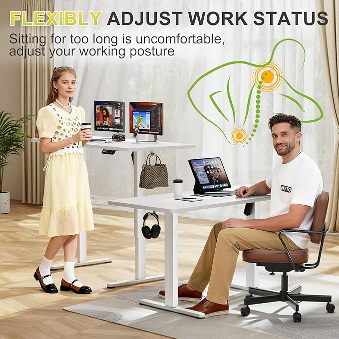 Furmax Electric Standing Desk, 45 x 24 Inches Sit Stand up Desk, Sit Stand Height Adjustable Home Office Desk with 4 Height Position Memory - with Splice Board (White, 45)