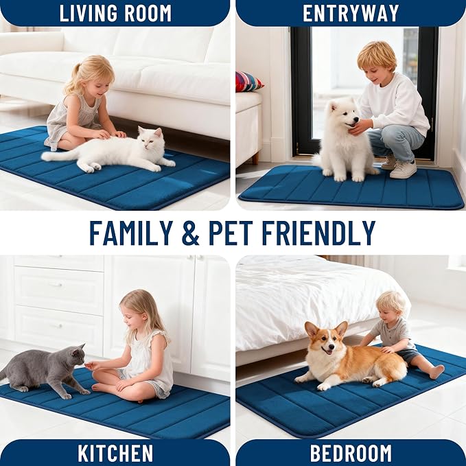 OLANLY Memory Foam Bath Mat 36x24, Super Soft Absorbent Bathroom Rugs, Quick Dry, Machine Washable Shower Floor Rugs, Bathmat Carpet, Bathroom Home Decor Accessories, Navy Blue