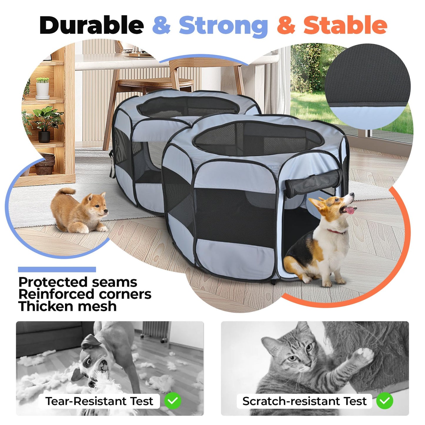 2-in-1 Cat Playpens, Detachable into 2 Separate Playpens with Additional 2 Doors, Portable Dog Playpen Cat Tent Enclosure for Kitten and Puppy Indoor Outdoor Use(S)