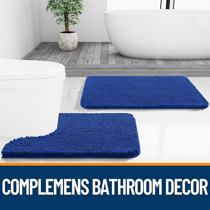 OLANLY Bathroom Rugs 59x20, Extra Soft Absorbent Chenille Bath Rugs, Rubber Backing Quick Dry, Machine Washable Bath Mats for Bathroom Floor, Tub and Shower, Home Decor Accessories, Royal Blue