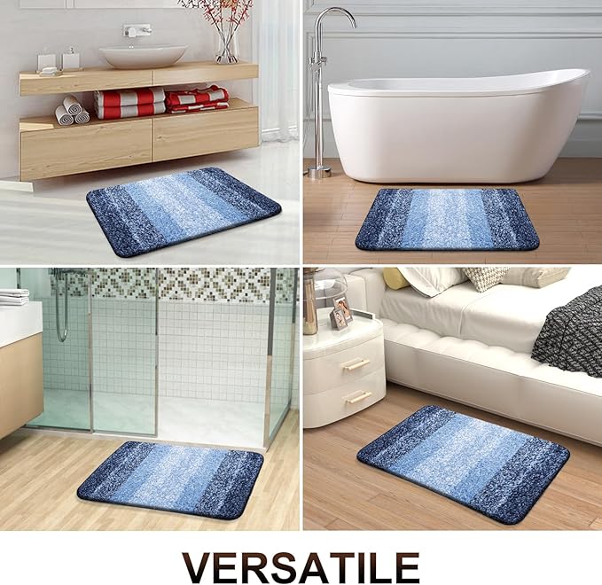 OLANLY Bathroom Rug Mat 59x24, Extra Soft and Absorbent Microfiber Bath Rugs, Non-Slip Plush Shaggy Bath Carpet Runner, Machine Wash Dry, Bath Mats for Bathroom Floor, Tub and Shower, Navy