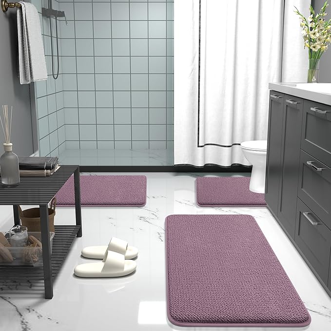 OLANLY Thick Memory Foam Bath Mat Rug 30x20, Extra Soft Absorbent Bathroom Rug, Quick Dry Bath Mats, Non-Slip, Machine Washable Carpet for Bathroom, Tub and Shower, Home Decor Accessories, Deep Plum