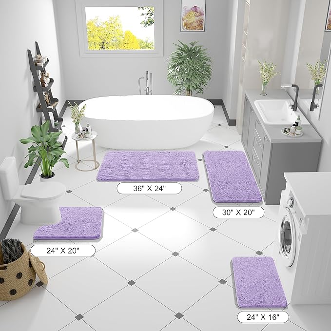 OLANLY Bathroom Rugs 47x20, Extra Soft Absorbent Chenille Bath Rugs, Rubber Backing Quick Dry, Machine Washable Bath Mats for Bathroom Floor, Tub and Shower, Home Decor Accessories, Lavender