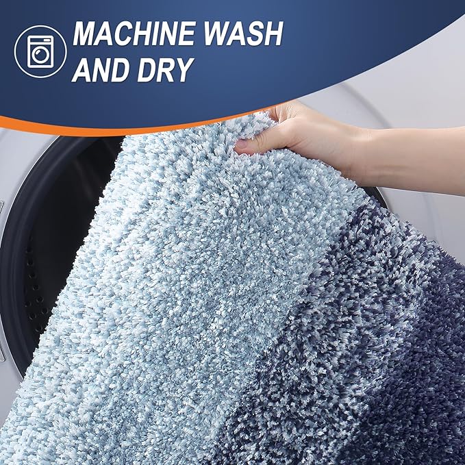 OLANLY Bathroom Rugs Mat 59x20, Extra Soft Absorbent Microfiber Bath Rugs, Rubber Backing, Quick Dry, Machine Washable Bath Mats for Bathroom Floor, Tub and Shower, Home Decor Accessories, Airy Blue