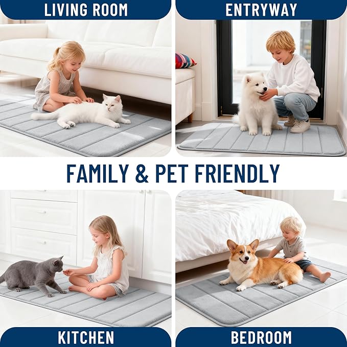 OLANLY Memory Foam Bath Mat 36x24, Super Soft Absorbent Bathroom Rugs, Quick Dry, Machine Washable Shower Floor Rugs, Bathmat Carpet, Bathroom Home Decor Accessories, Light Gray