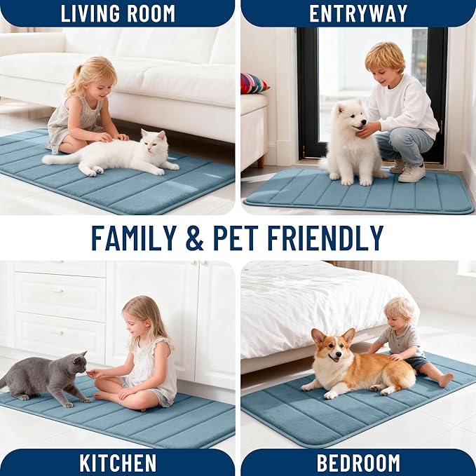 OLANLY Memory Foam Long Bathroom Rugs Runner 70x24, Super Soft Absorbent Bath Mat, Quick Dry, Machine Washable Shower Floor Rugs, Bathmat Carpet, Bathroom Home Decor Accessories, Airy Blue