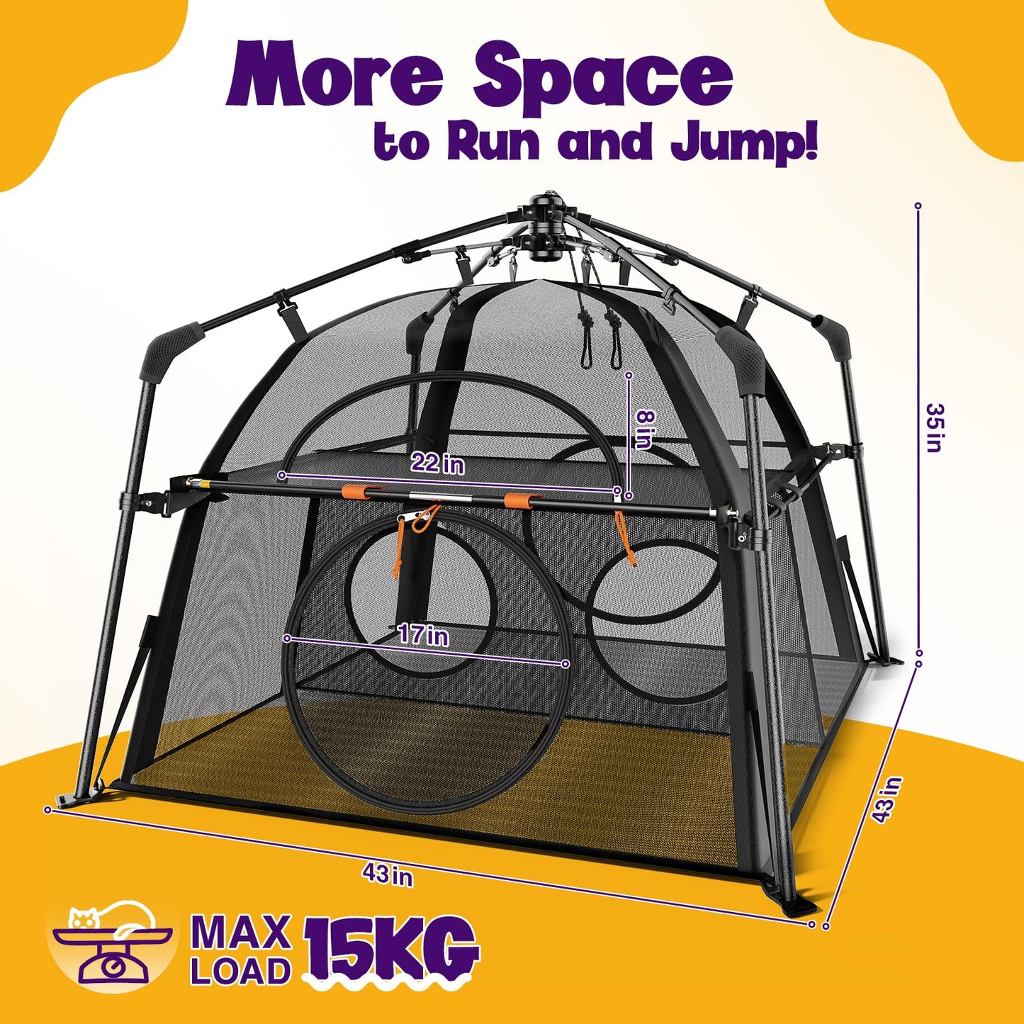 2-Tier Cat Catio with Tunnel, Outdoor Catio Cat Enclosure, Portable Cat Playpen for Indoor Outdoor Use, Breathable Mesh, Foldable Travel Cat Cage for Cats, Kittens