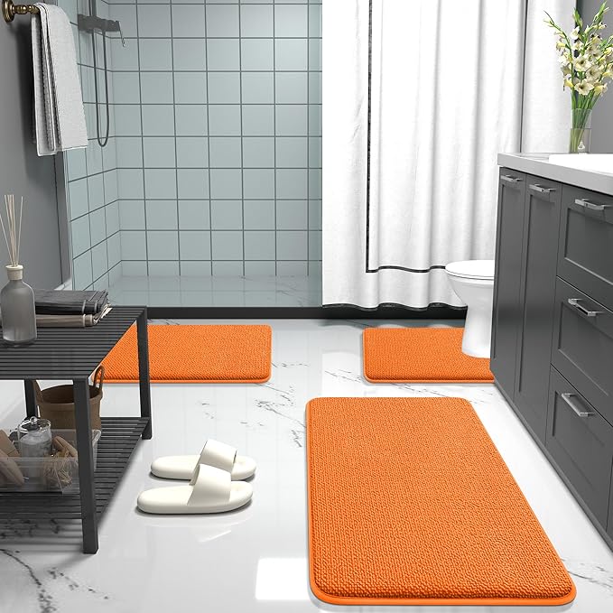 OLANLY Thick Memory Foam Bath Mat Rug 70x24, Extra Soft Absorbent Bathroom Rug, Quick Dry Bath Mats, Non-Slip, Machine Washable Carpet for Bathroom, Tub and Shower, Home Decor Accessories, Orange