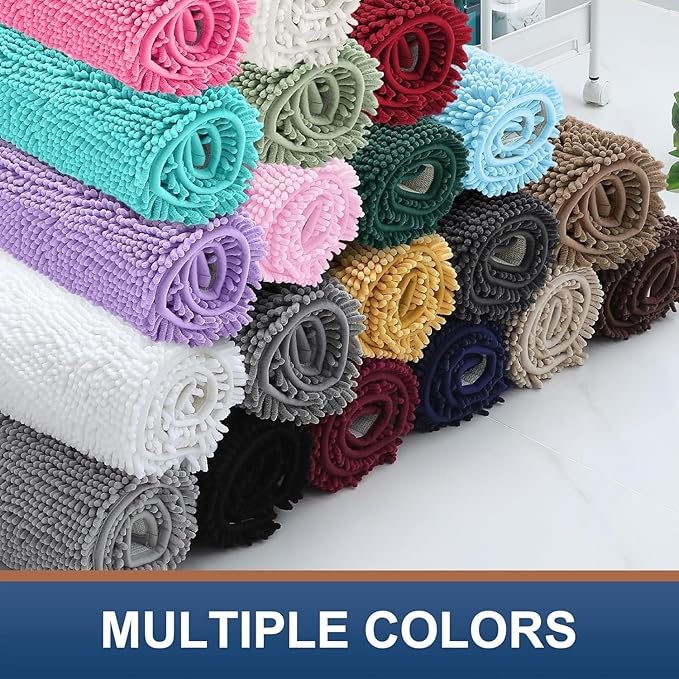 Smiry Luxury Chenille Bathroom Rugs 30x20, Extra Soft and Absorbent Shaggy Bath Mat, Machine Washable, Non-Slip Plush Carpet Runner for Tub, Shower, and Floor, Home Decor Accessories, Light Grey