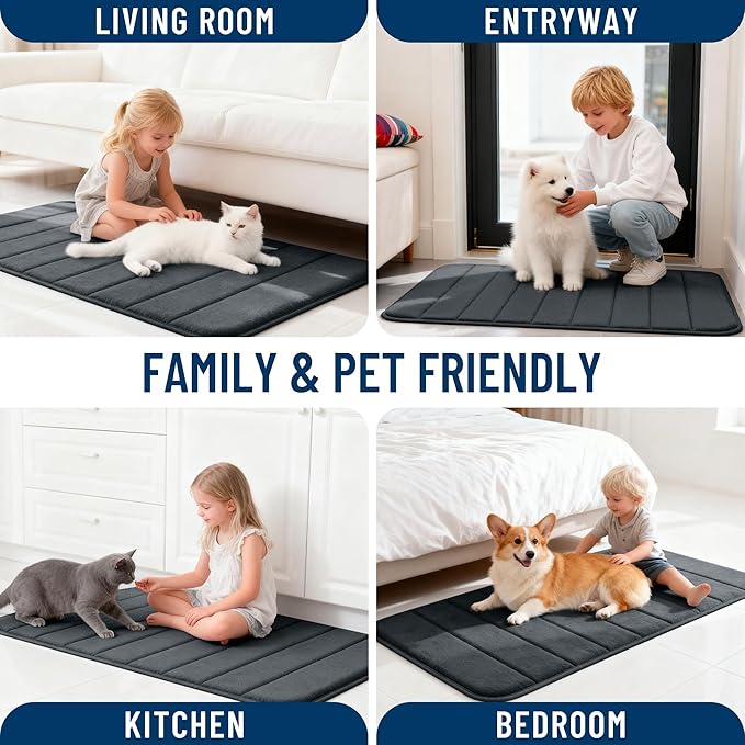 OLANLY Memory Foam Bath Mat 24x16, Super Soft Absorbent Bathroom Rugs, Quick Dry, Machine Washable Shower Floor Rugs, Bathmat Carpet, Bathroom Home Decor Accessories, Dark Gray