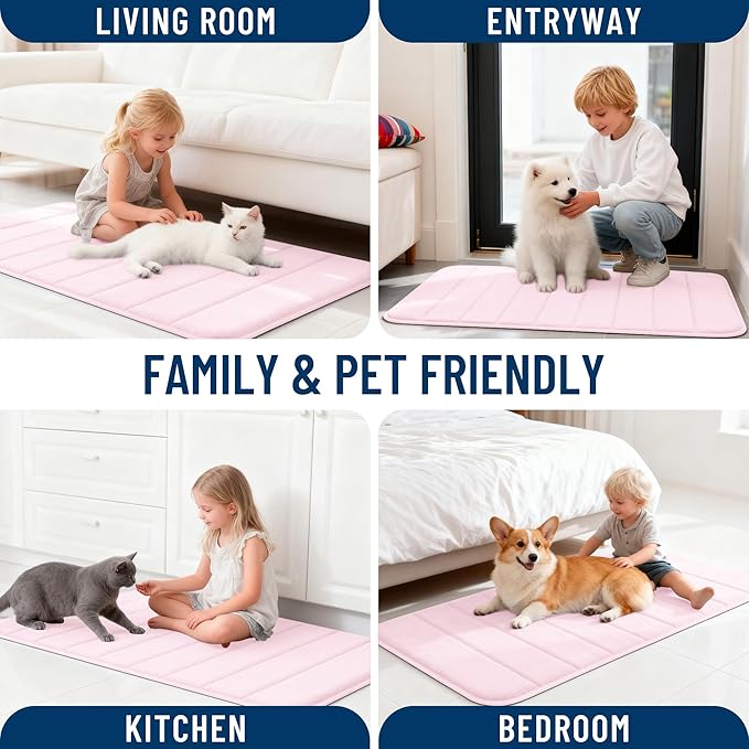 OLANLY Memory Foam Long Bathroom Rugs Runner 47x24, Super Soft Absorbent Bath Mat, Quick Dry, Machine Washable Shower Floor Rugs, Bathmat Carpet, Bathroom Home Decor Accessories, Pink