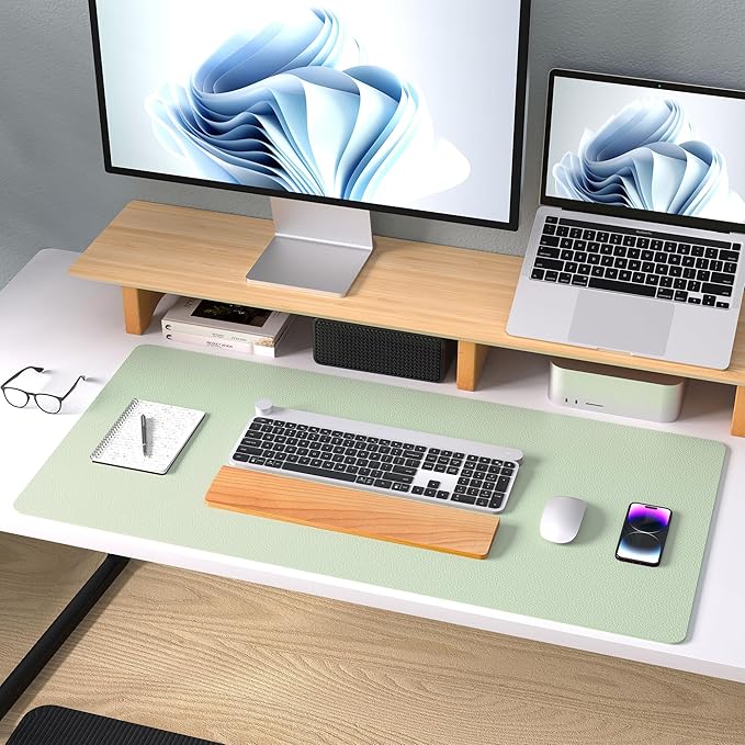 Aothia Large PU Leather Desk Pad Protector – Non-Slip Mouse Pad & Writing Mat for Office/Home, Waterproof, Easy to Clean (31.5" x 15.7", Aqua)