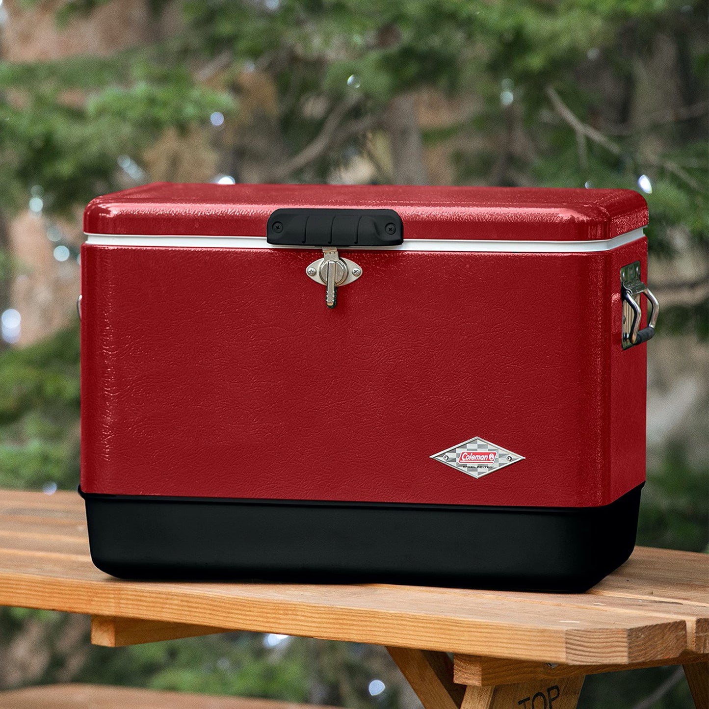 Coleman Vintage 54qt Steel Belted Cooler, Keeps Ice Up to 4 Days, 85-Can Capacity Hard Cooler with Drain & Have-A-Seat Lid