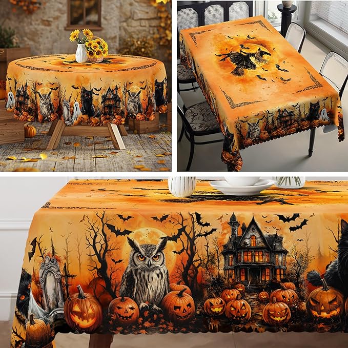 Eikione Rectangular Tablecloth 140x180inch, Halloween Ghost Tablecloth Waterproof and Wrinkle-Free, Table Covers, Summer Decorations for Home Dining