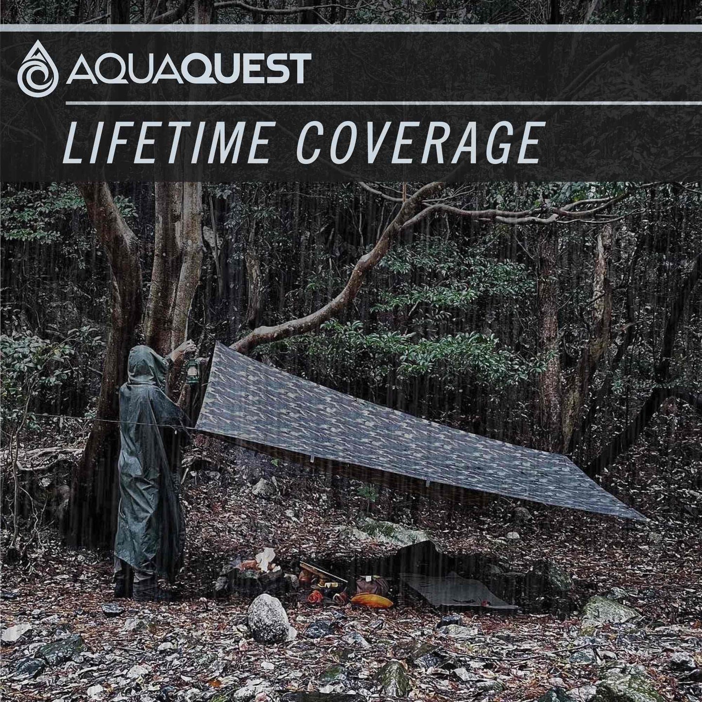 AquaQuest Safari Tarp – Lightweight Waterproof (5,000 mm) Seam-Taped Ripstop Rain Fly for Backpacking, Thru-Hiking & Hammock Camping – 10x10 True Terrain Camo