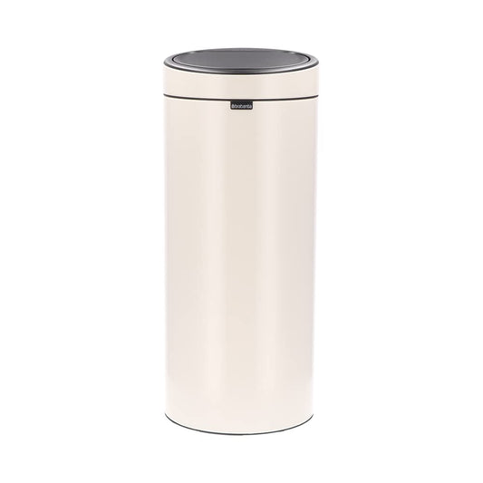 Brabantia Press-Top Kitchen Trash Can | Soft Beige | 8 Gallon / 30L | Home Trash Can with Soft-Touch Stay-Open Lid & Removable Inner Bucket | + Trash Bags
