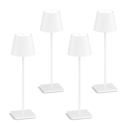 Aoceley 4-Pack Rechargeable Table Lamps, LED Cordless Table Lamp, 3W 6000mAh Battery Operated Table Light, Stepless Dimming Portable Table Light Waterproof for Restaurant/Indoor/Outdoor (White)