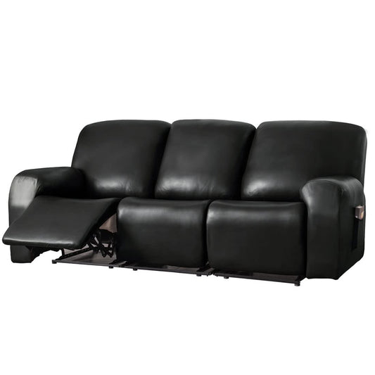 vctops 8 Pieces Waterproof Faux PU Leather Recliner Sofa Covers Stretch Soft 3 Seats Couch Cover Anti-Slip Sofa Slipcover Furniture Protector with Elastic Bottom for Kids Pet(Black,3 Seat)