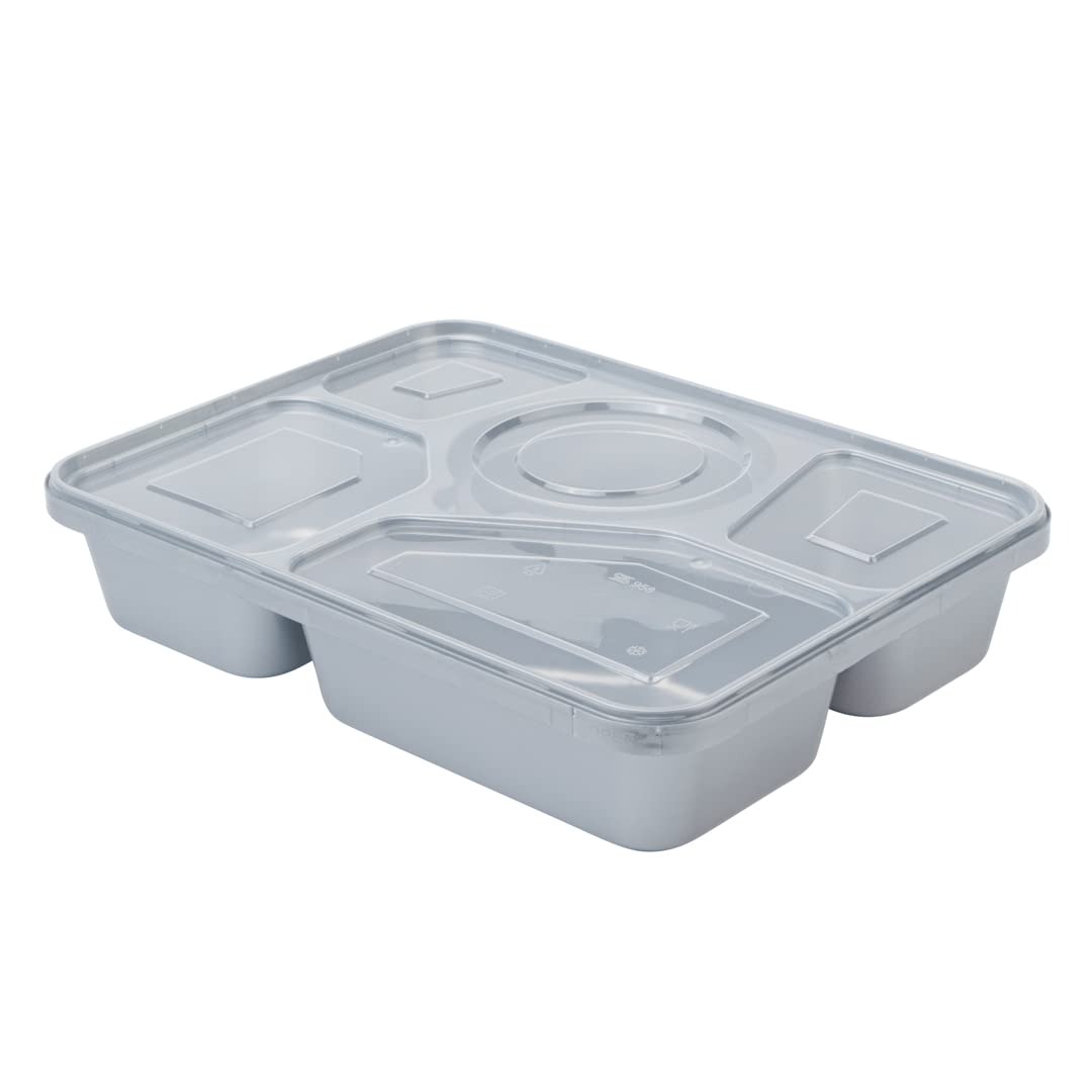 Restaurantware-Futura 63 Ounce Meal Prep Containers With Lids, 100 Tamper-Evident To Go Containers - Microwavable, Disposable, Silver Plastic Food Containers With Lids, For Take Out or Lunches