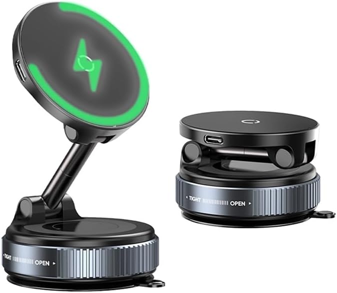 Generic 360 Rotating Magnetic Charger Phone Holder Foldable Magnetic Vacuum Phone Holder with Wireless Charger for Car