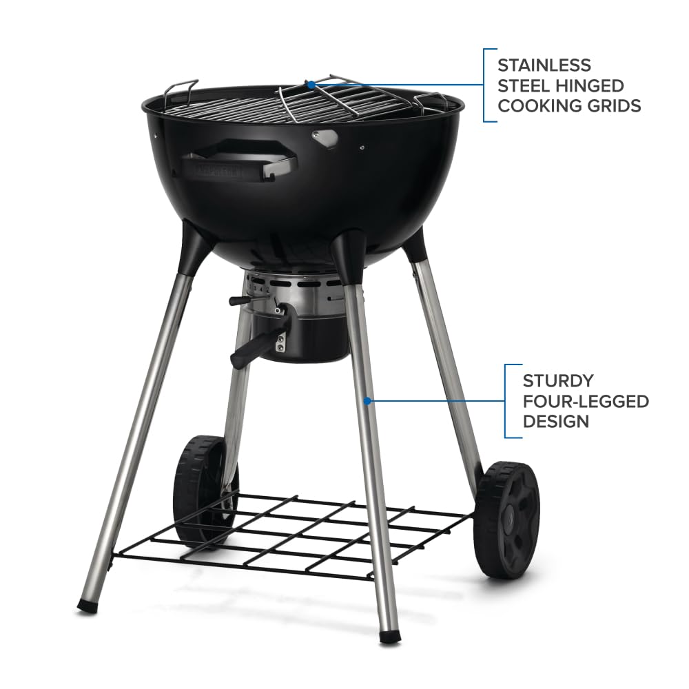 Napoleon NK18 Premium Charcoal Kettle Grill, Black, Porcelain-Enameled Lid and Bowl, Chrome-Plated Cooking Grid