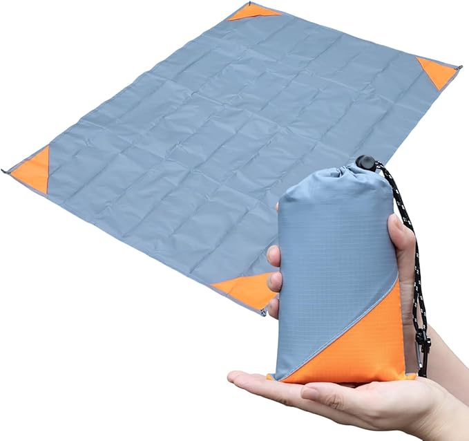 Orga'Neat Pocket Picnic Blanket, Sandproof Lightweight Pocket Camping Tarp, 55″x 79″ Foldable & Fits into Small Bag, Water Resistant Washable Quick Dry Compact Beach Mat for Outdoor Recreation
