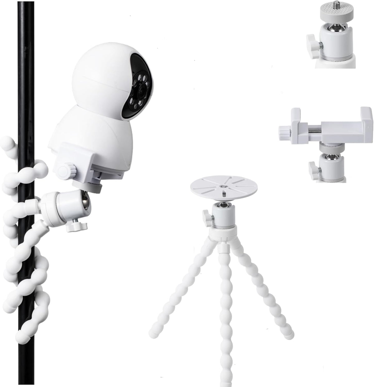 LamYHeng 2Pack Mount,360 1/4" No Drill Security Cameras Degree Rotating Swivel Mini Ball Head Mount ,Flexibl Wall Pole