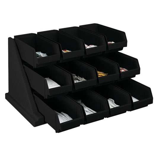 Cambro Versa - Self Serve Condiment and Utensil Bin - 12 Storage Bins - Ideal for Food and Coffee Condiments (Black)